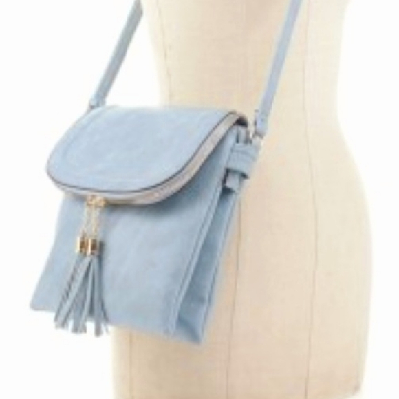 Foldover Vegan Leather Crossbody with Tassel - Picture 2 of 5